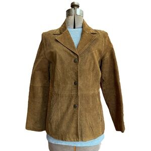 Vintage Hypo Active Light Brown Suede Leather Jacket Blazer Button Front